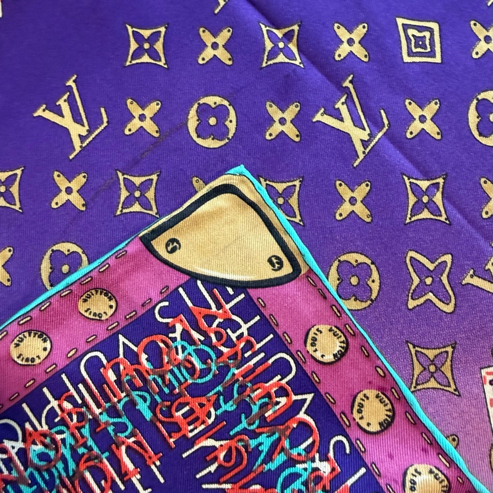 Display # 1 Louis Vuitton Monogram Map Square Purple Silk Scarf - Picture 16 of 16